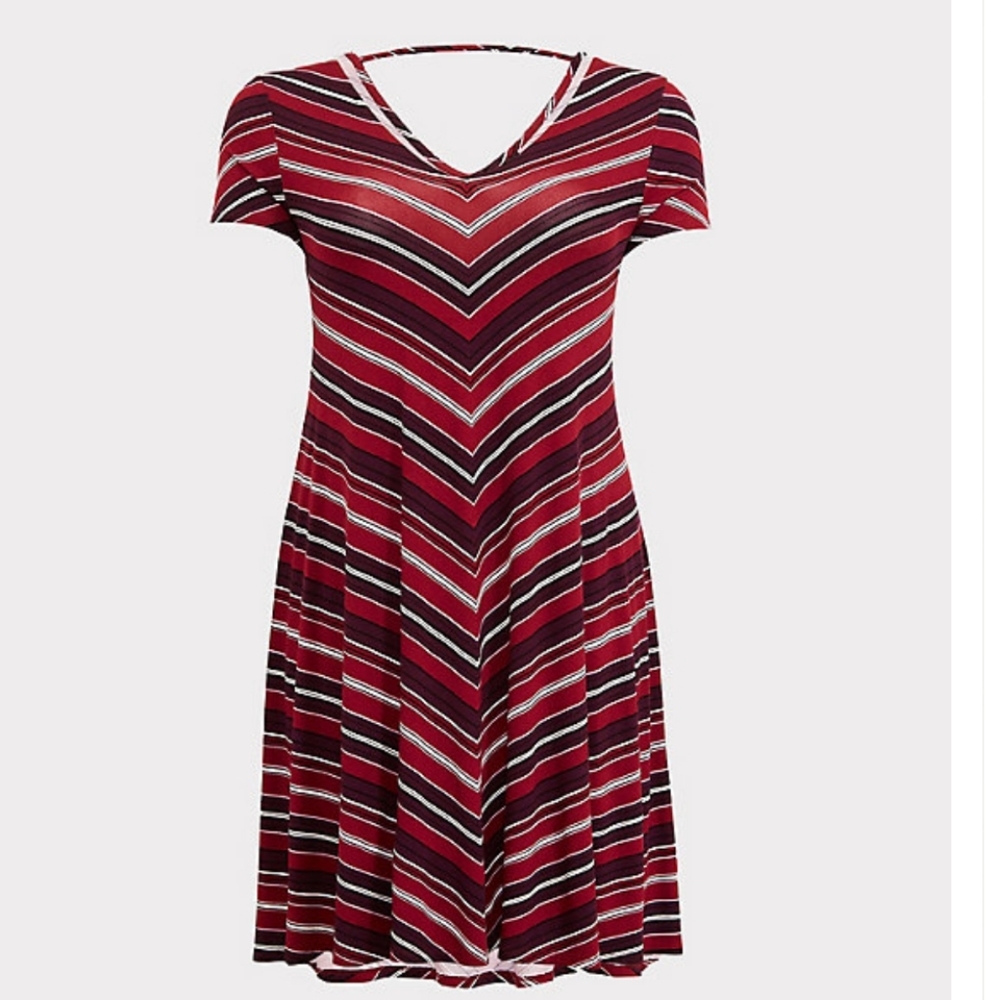 Red & Multi Stripe Jersey Fluted Dress